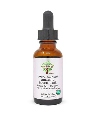 MOUNTAIN TOP Rosehip Seed Oil USDA Organic 100% Pure Cold Pressed Unrefined - Premium Grade Pure Natural Moisturizer Treatment for Face  Hair  Skin  Nails - Men & Women