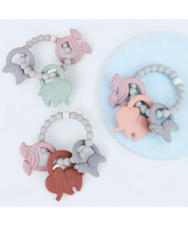 Shop BPA-Free Silicone Teething Toys - Moon Rainbow & Elephant Teething Rings in Mauve & Purple - Buy Online on GoSupps.com
