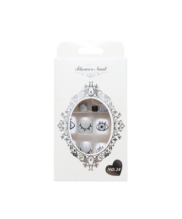 Handcess Square Glitter Fake Toenails - Short Black & White Full Cover Artificial Nail Tips for Women & Girls | 24-Hour Stick-On French Nails - Buy Online on GoSupps.com