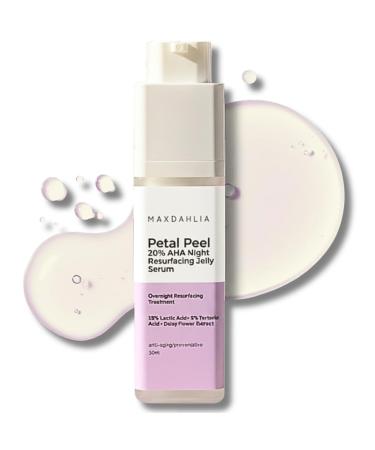 MAXDAHLIA Petal Peel - 20% AHA Serum | Mandelic & Lactic Acid | Resurfacing & Renewing Overnight Treatment for Dark Spots Uneven Skin Tone & Acne Scar Remover
