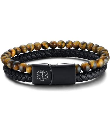 VNOX Custom Engraving Medical Alert ID Bracelet - Two-Strand Braided Leather Cuff for Men & Boys - Diabetes Insulin Wristband - Stylish & Durable - Buy Online on GoSupps.com