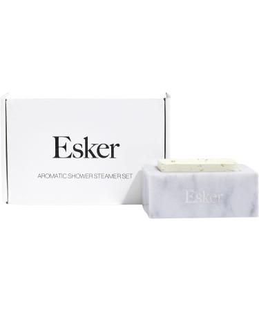 Esker Aromatic Shower Steamer Set | Vegan & Cruelty-Free Clean Beauty | Calendula Palo Santo + Eucalyptus Lavender Steamers with Marble Holder - Buy Online on GoSupps.com