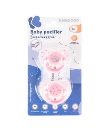 Kikkaboo Pacifier Savanna 6-18 Months - 2 Pack with Dust Cap & Ventilation Holes | Pink - International Shipping Available - Buy Online on GoSupps.com