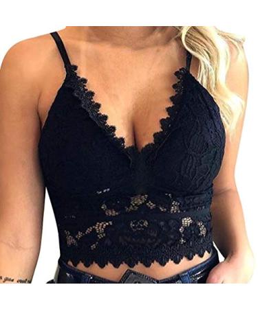 Women's Sexy Lace Crop Vest Tops for Summer Fashion Cami Vest Short Tank Blouse Solid Sleeveless Bra Lingerie 05-black X-Large