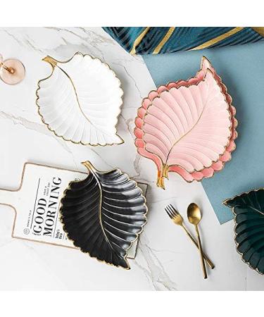 Fruit Dish Gold Plating Ceramic Plate Set Fashion Maple Leaf Design Jewelry Tray Tableware Accessories Dim Sum Fruit Plate Kitchen Dining Dish Green S - Buy Online on GoSupps.com