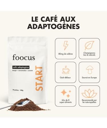 Caf Adaptog ne aux Champignons en Poudre | Complex Lions Mane Cordyceps Chaga | Mushroom Coffee nergie et Concentration | Caf soluble - 30 portions (140g) - Buy Online on GoSupps.com