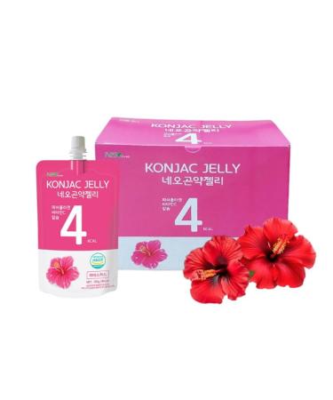 Neo Konjac Jelly Hibiscus 1box (150ml x 10 packs) 4 Calories per Pouch Sugar Free Low Calories Fruit Flavor Jelly with Low carb/Drinkable Zero Sugar Jelly Dessert