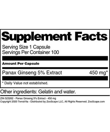 Panax Ginseng 5% Extract - 450 mg (100 Capsules ZIN: 523262) - 3 Pack - Buy Online on GoSupps.com