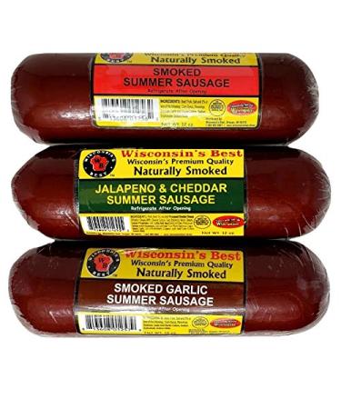Wisconsin's Best Smoked Summer Sausage Sampler Gift Basket - Original Garlic & Jalapeno Cheddar - Gluten Free - Perfect Snack or Gift - Buy Online on GoSupps.com