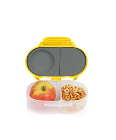 b.box - Food Storage Container with Two Sealed compartments and Silicone Material Reusable Snack Box for Kids with Open or Close Clip (Lemon Sherbet)