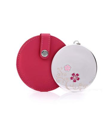 MILESI Cherry Blossom Mini Round Makeup Mirror with Leather Holster Gift for Women (Peach Red)