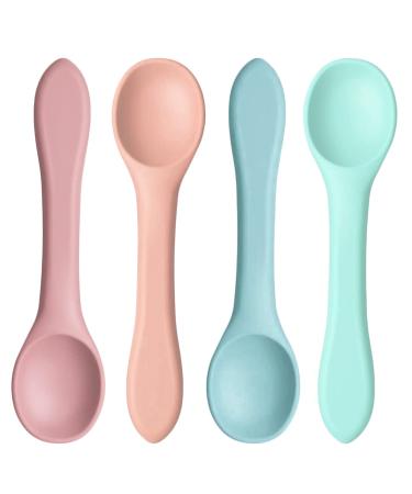 4Pcs Baby Spoons Weaning Spoons Silicone Feeding Training Toddler Spoon Toddler Cutlery Spoon Set for Feeding(Morandi Pink/Morandi Blue/Light Pink/Light Blue)