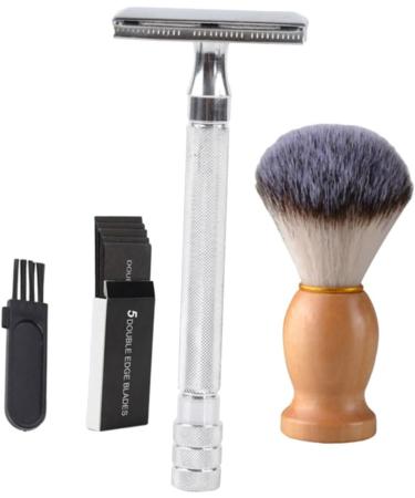 Beavorty Manual Razor Set for Men - Classic Wet Shaving Razor & Cleaning Brush | Silver Body Trimmer & Hair Razor (2 pcs 10.3x4cm) - Buy Online on GoSupps.com