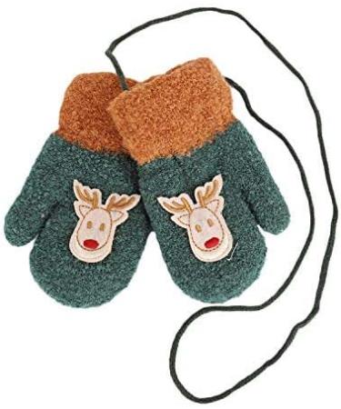 RUIXIA Kids Winter Knitted Gloves - Cute Cartoon Bear Hang Neck Mittens - Newborn Baby Warm Thicken Cashmere with Rope - Deep Green - Buy Online on GoSupps.com