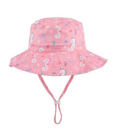 LACOFIA Toddler Baby Sun Hat Unisex Kids Summer Bucket Hat Wide Brim for Outdoor Swim Beach Pool Adjustable 3-7 Years B-Pink