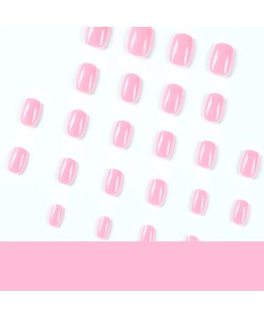 Rose Pink Square Press-on Nails - Full Cover Short Fake Nails for Women & Girls | Glossy Acrylic Design - Barbie Powder - Manicure Art Decor - Buy Online on GoSupps.com