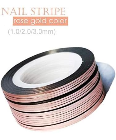 Rose Gold Glitter Nail Striping Tape - 10 Rolls with Dispenser | Self-Adhesive Foil for DIY Nail Art - 2mm Thick Stripes - Buy Online on GoSupps.com