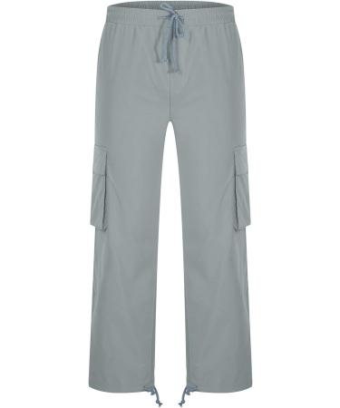 Men's Plus Size Cargo Pants with Pockets | Drawstring Trousers | Solid Color Gym & Outdoor Wear - Gray | Medium - Buy Online on GoSupps.com
