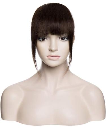 Silk-co One Piece Hair Bangs Fringe Hair Extensions Clip in Human Hair Extension #02 Dark Brown Straight Flat with Temple - Buy Online on GoSupps.com