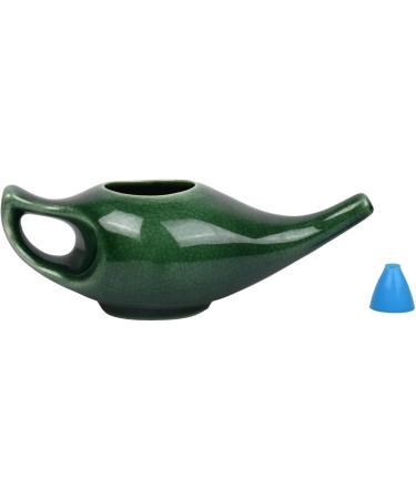 HealthGoodsIn Ceramic Neti Pot Premium Handcrafted Durable Dishwasher Safe with 2 Silicone Nozzle Tip 225 Ml. (7.6 FL Oz) Capacity (Green Crackle) - Buy Online on GoSupps.com