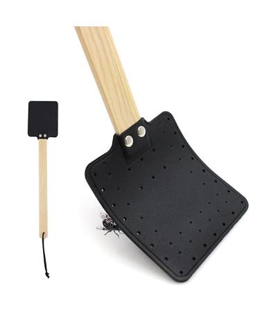 Keaiduoa Leather Fly Swatter Fly Swat Heavy Duty Insect Mosquito Wasp Pest Control Rustic Design with Long Wooden Handle Black