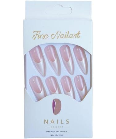 French Tip Press on Nails-Press On Nails with Nail Tips Pearlescent style false nails elegant long pointed pink white false nails Design Glossy press on nails Acrylic False Nails Cute Artificial Nails - Buy Online on GoSupps.com