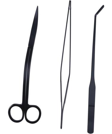 PopetPop Aquarium Cleaning Tools - 3-Piece Stainless Steel Scissor & Tweezer Set for Plants - Premium Quality Substrate Tweezers in Black - Buy Online on GoSupps.com
