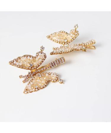 KuuGuu 2 PCS Gold Pearl Crystal Butterfly Hair Clips - Alligator Metal Barrettes with Moving Butterflies - Buy Online on GoSupps.com