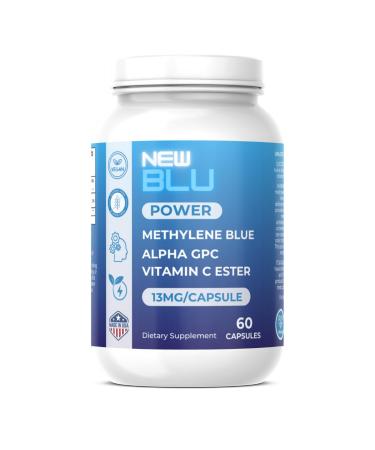 New Blu Methylene Blue Capsules | 60 Count | 13mg Methylene Blue + Alpha GPC + Vitamin C Ester | Power Capsules | 1 Month Supply