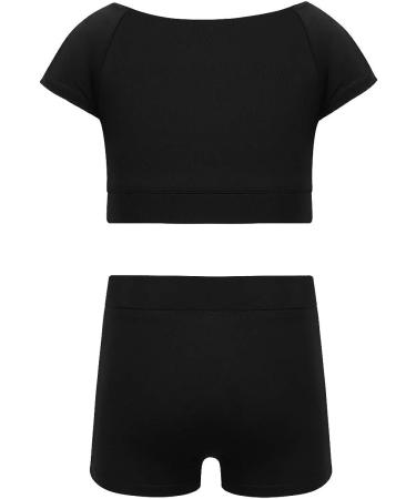 Girls' Two-Piece Gym Dance Outfit Set | Black Crop Top & Boy Cut Shorts | Size 8-10 - Buy Online on GoSupps.com