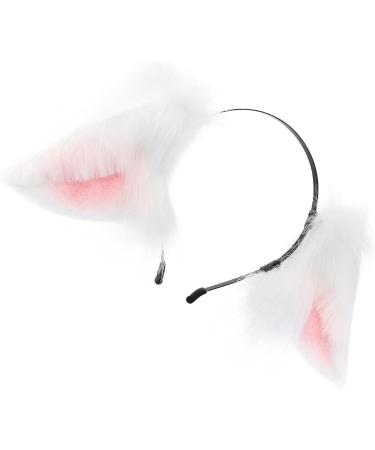 amangul Cat Foxes Faux Furs Ears Headband Cute Halloween Fancy Dress Cosplay Costume Handmade Animal Furry Ears Hair Hoop Women(White Pink) - Buy Online on GoSupps.com