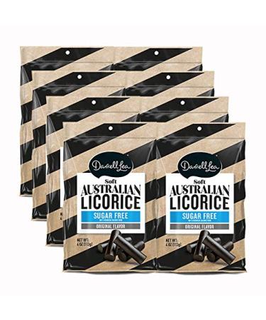Darrell Lea Sugar Free Black Soft Australian Made Licorice 4oz (8) Bags - NON-GMO, Palm Oil Free, NO HFCS & Kosher | Made in Small Batches with Ethically-Sourced, Quality Ingredients Black 4 Ounce (Pack of 8)