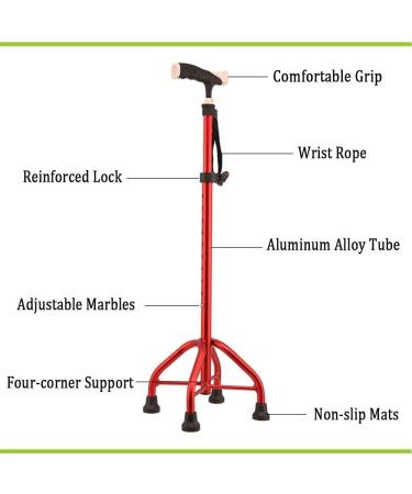 Telescopic Non Slip Crutches Adjustable Walking Stick With Wide Base Comfortable Handle Provides Extra Support Stability Durable Mobility Aid Cane Red for Arthritis Elderly Seniors & Handicap The - Buy Online on GoSupps.com