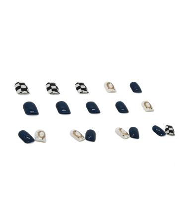 24pcs Detachable Artificial Nails Set - Black Checkerboard Full Nail Art Tips | Short Square Design - Buy Online on GoSupps.com