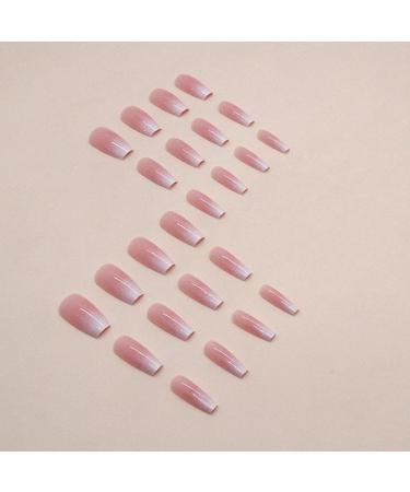 Ombre White Press On Nails - Short Medium Coffin Fake Nails Set with Glue | Gradient French Tip Acrylic Manicure for Wedding & Birthday - 26 Piece Set - Buy Online on GoSupps.com