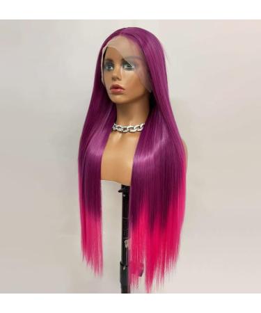 Vebonny Ombre Plum Purple to Bright Pink Lace Front Wig - 26 Straight Synthetic Wig for Fashion & Cosplay | Vebonny-827 - Buy Online on GoSupps.com