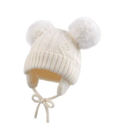 XIAOHAWANG Warm Kids Beanie Winter Knitted Baby Hat for Boys Girls Infant Toddler Toque with Pompom 6-24 Months White Pompom