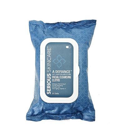 Serious Skincare A Defiance Vitamin A Retinol Facial Cleansing Cloths for Makeup Removal and Cleansing - Alcohol Free Face Wipes - 1-Pack (30 Wipes)