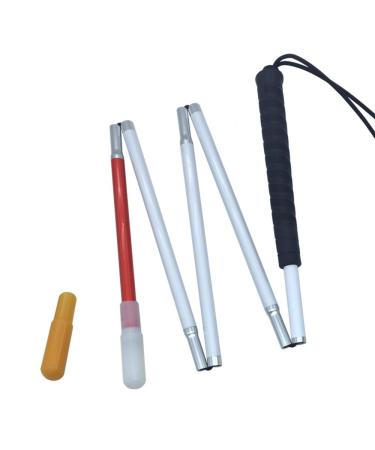 White Cane Aluminum Folding Cane for the Blind Folds Down 5 Sections with 2 Tips (Black Handle 110 cm (43.3 inch))