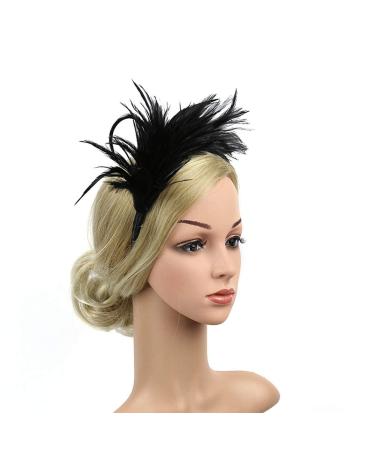 Lurrose 20s Feather Headband - Vintage Black Hairband for Weddings & Gatsby Parties | International Shipping Available - Buy Online on GoSupps.com