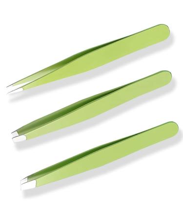 bxd Eyebrow Tweezers Set (3 Pieces)Professional Stainless Steel Female are Suitable for all Kinds of Precision Eyebrows  Beards  Ingrown Hairs  Debris  Blackheads and Tick Removers - Green  bxd-002