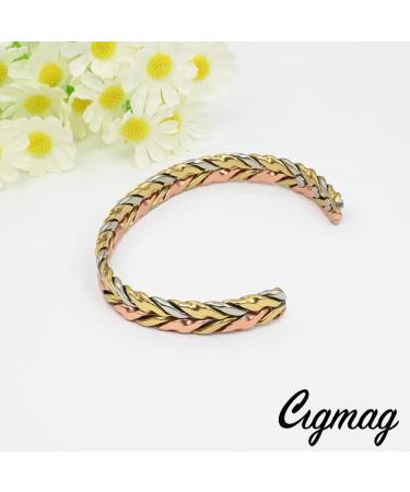 Cigmag Lymphatic Drainage Copper Bracelet for Women - Ultra Strength Magnet, Adjustable Tricolor Feather Wide Design - 99% Solid Pure Copper - Buy Online on GoSupps.com
