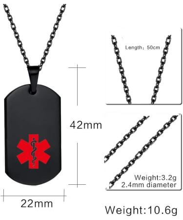 Buy Black Medical Alert ID Necklace for Men & Women - Emergency WARFARIN Stainless Steel Dog Tag Jewelry - Buy Online on GoSupps.com