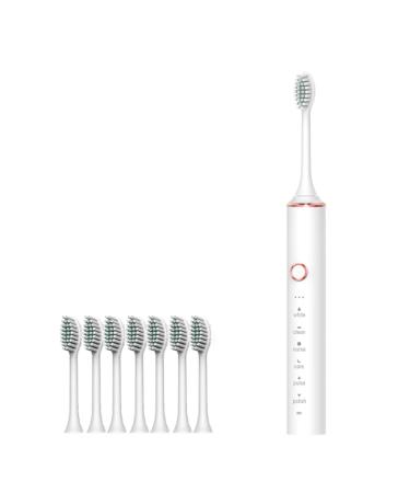 TETHBY Electric Toothbrush with 8 Toothbrush Heads Sonic Rechargeable Toothbrushes 6 Optional Modes IPX7 Whitening Electric Tooth Brushes 4 Hours Charge for 30 Days Tooth Brushes 2-Minute Timer White