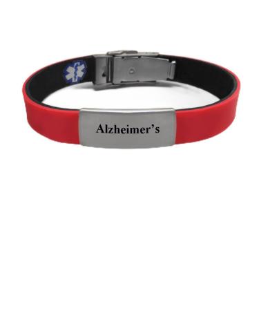 "ALZHEIMER'S" Sport/Slim Reversible Medical Alert ID Bracelet for Men and Women Black / Red