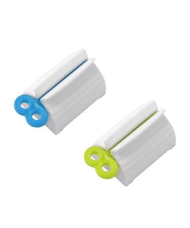 2pcs Rolling Tube Toothpaste Squeezer Toothpaste Seat Holder Stand for Bathroom Accessories(1Blue1Gree)