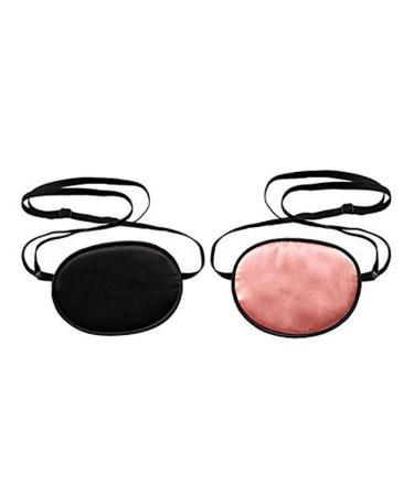 2 Pieces Silk Eye Patches Adjustable Soft Eye Patch Elastic Eyepatche for Lazy Eye Amblyopia Strabismus for Adults Black and Pink