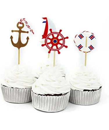 TIDTALEO 24pcs nautical cupcake toppers birthday nautical topper nautical cake topper nautical theme party picks nautical cupcake picks ocean sailboat - Buy Online on GoSupps.com