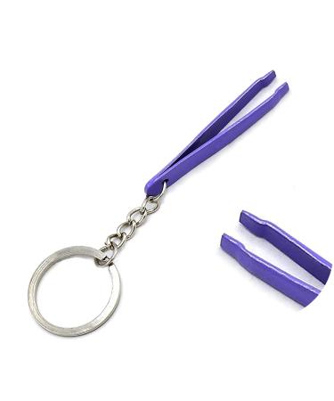 DDP Purple Color Coated Eyebrow Tweezers Key Chain Stainless Steel Keychain
