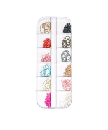 Nail Art Metal Rivet Chains Mixed Design DIY Nail Decoration Accessories 12 Grids for Women Style2 Nail Art Decorations Chains